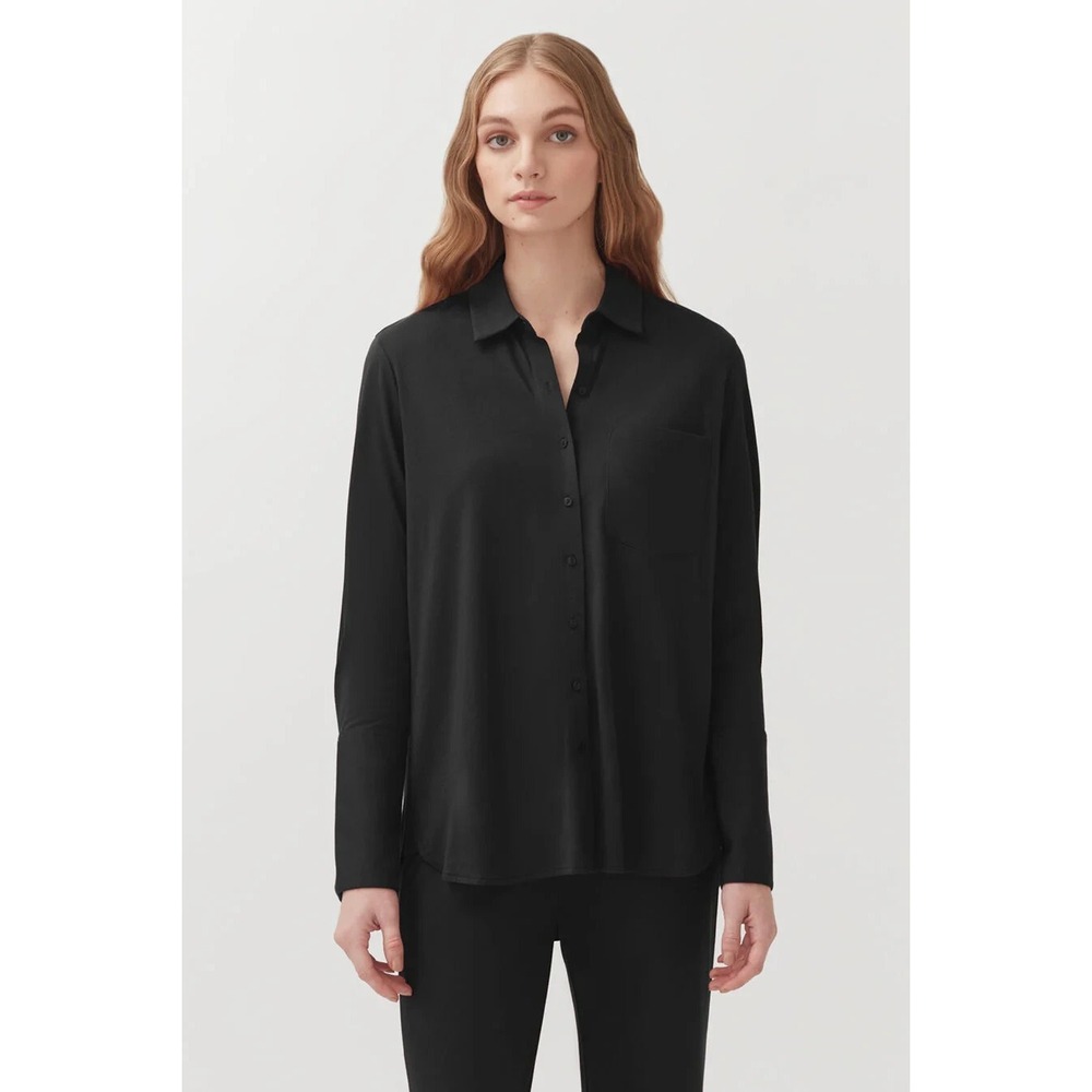 Cuyana Organic Pima Cotton Button Down High Cuff Pajama Top In Black Size L